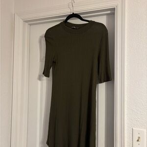 Charlotte Russe Dark Green Ribbed Long Sleeve Dress